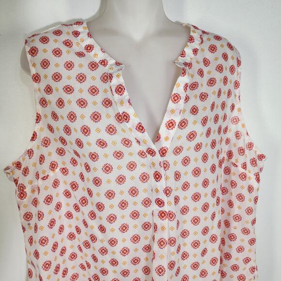 Relativity Womens Tank Top XL Sheer White Tunic Floral Geometric V Neck Light - Picture 3 of 9